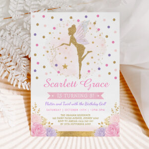 Girly Fairy Blush Pink Floral Floral Birthday Invitation