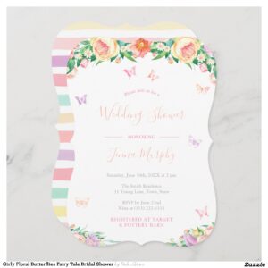 Girly Floral Butterflies Fairy Tale Bridal Shower Invitation