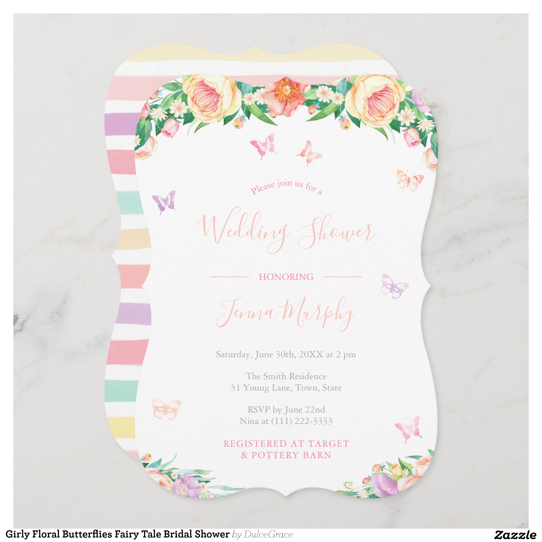 Girly Floral Butterflies Fairy Tale Bridal Shower Invitation