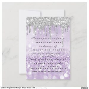 Glitter Drips Silver Purple Bridal Sweet 16th Invitation