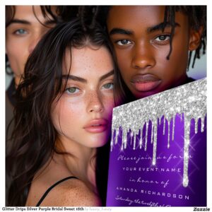 Glitter Drips Silver Purple Bridal Sweet 16th Invitation