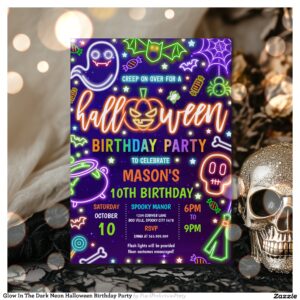 Glow In The Dark Neon Halloween Birthday Party Invitation