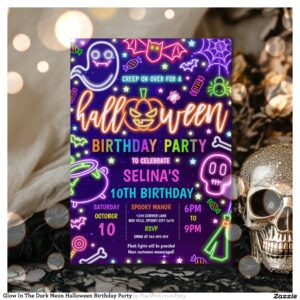 Glow In The Dark Neon Halloween Birthday Party Invitation