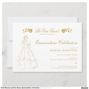 Gold Beauty and the Beast Quincea?era Invitation