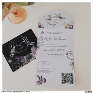 Gothic Floral Spooky Sixteen Photo All In One Invitation