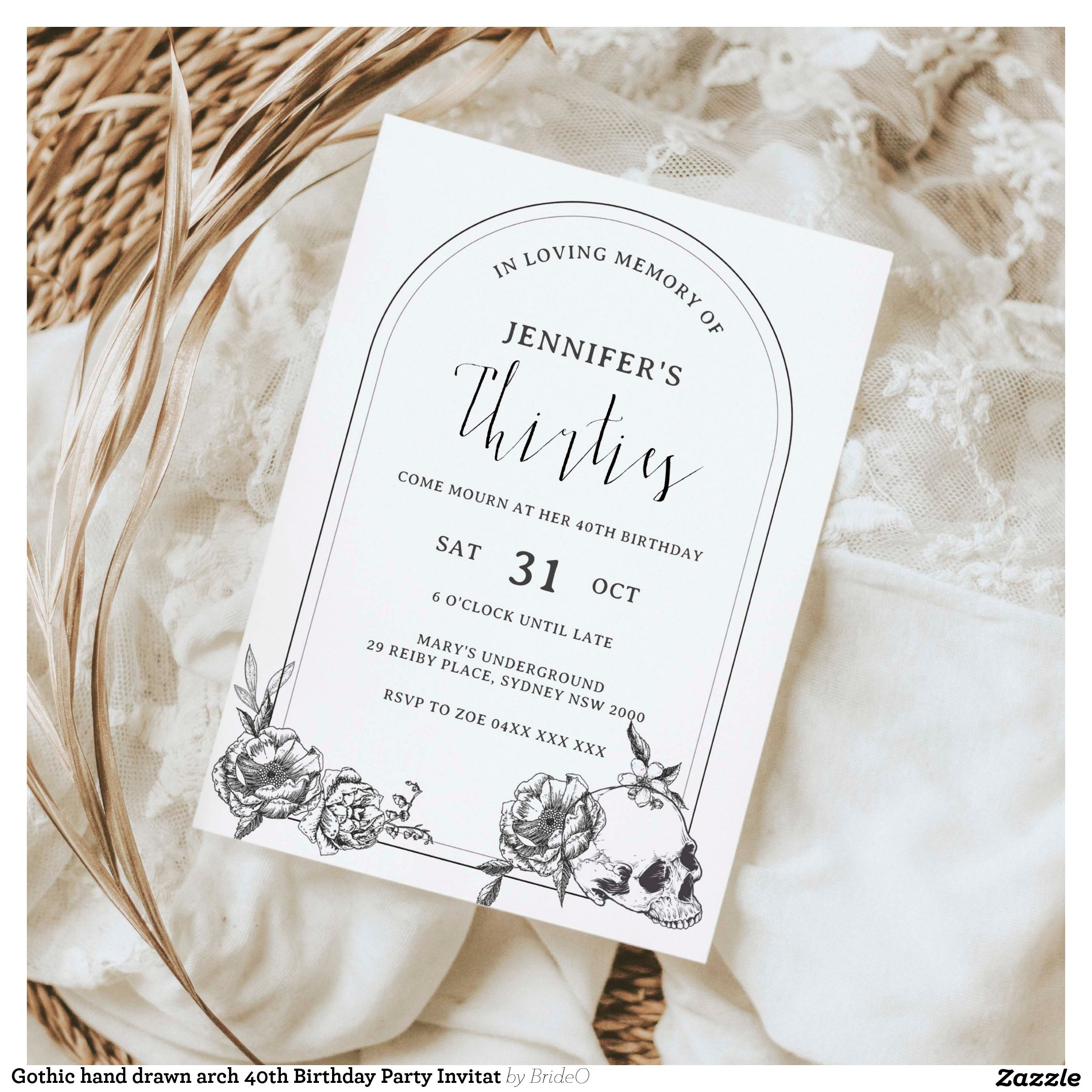 Gothic hand drawn arch 40th Birthday Party Invitat Invitation