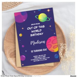Green Planet Outer Space Birthday Invitations