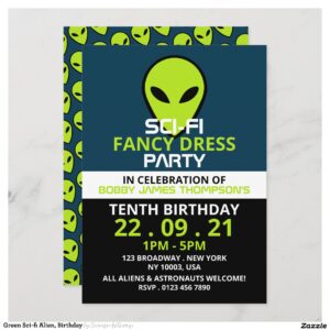 Green Sci-fi Alien, Birthday Invitation