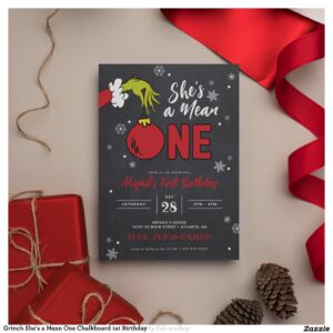 Grinch She's a Mean One Chalkboard 1st Birthday
