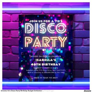 Groovy 70's Disco Party Birthday Budget Invitation