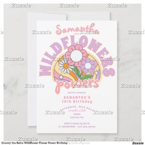 Groovy 70s Retro Wildflower Flower Power Birthday Invitation