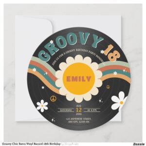 Groovy Chic Retro Vinyl Record 18th Birthday Invitation