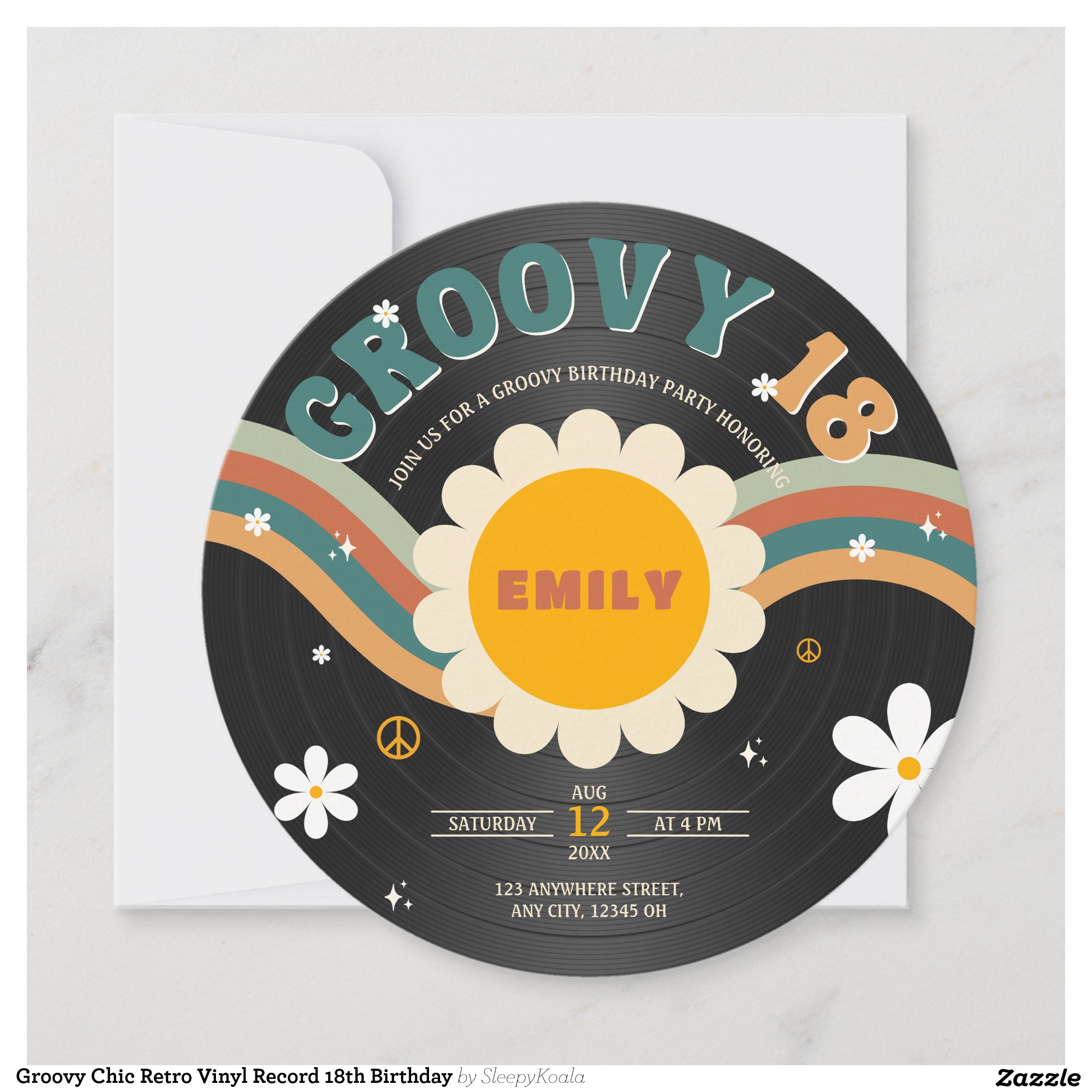 Groovy Chic Retro Vinyl Record 18th Birthday Invitation