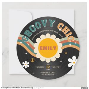 Groovy Chic Retro Vinyl Record Birthday Invitation