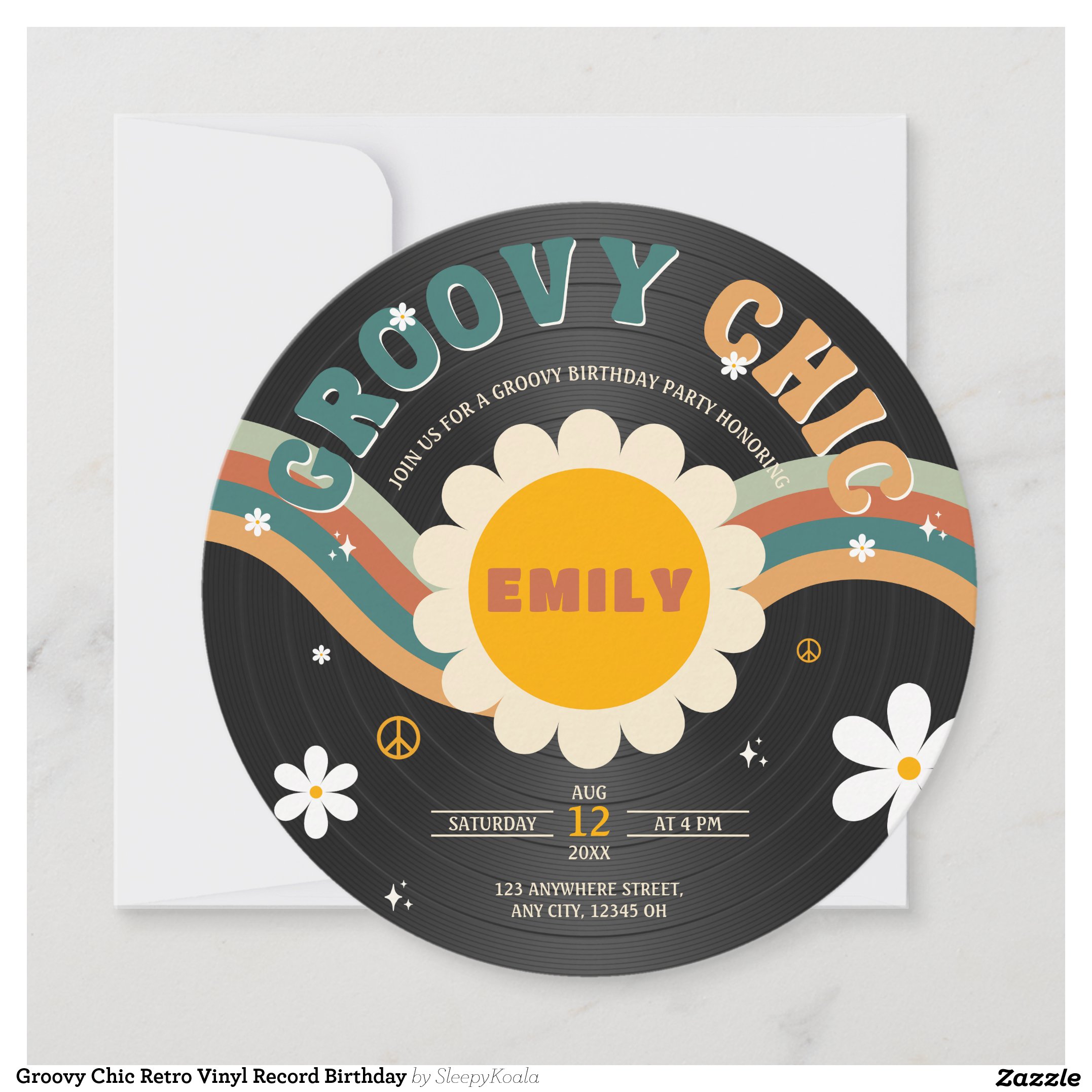 Groovy Chic Retro Vinyl Record Birthday Invitation