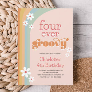 Groovy Daisies Girl's 4th Birthday Invitation