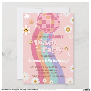 Groovy disco party girl birthday invite retro 70's