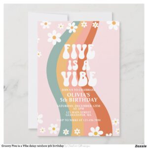 Groovy Five is a Vibe daisy rainbow 5th birthday Invitation