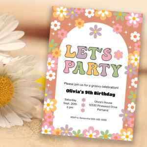 Groovy Flowers Girl's Hippie Birthday Party Invitation