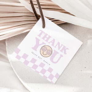 Groovy Girl Checkered Happy Face 1st Birthday Favor Tags