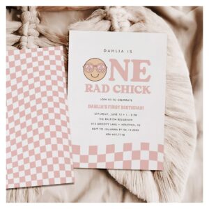 Groovy Girl Checkered Happy Face Birthday Invitation