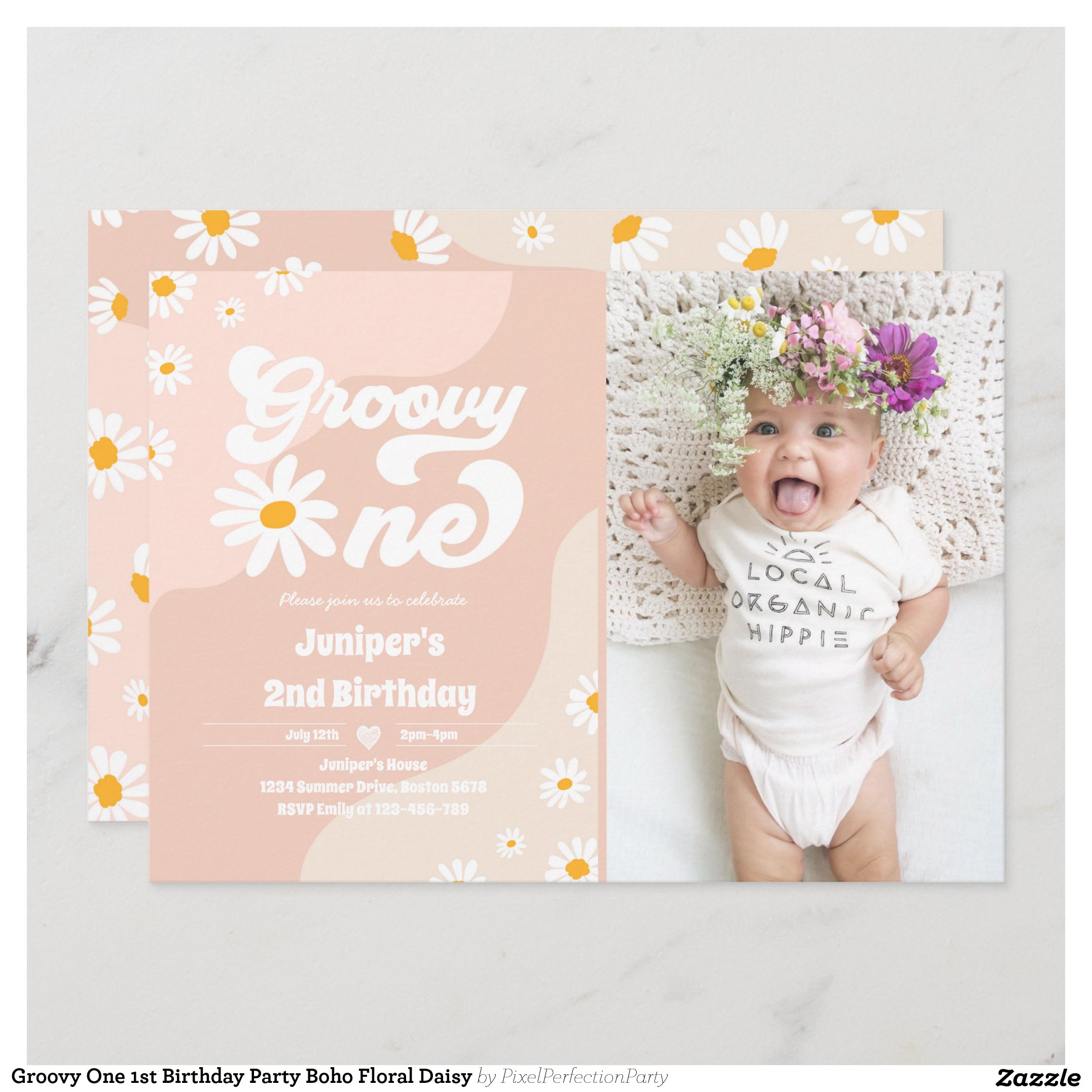 Groovy One 1st Birthday Party Boho Floral Daisy Invitation