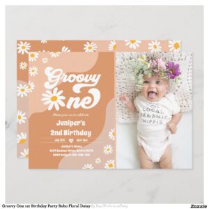 Groovy One 1st Birthday Party Boho Floral Daisy Invitation