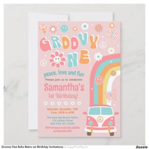 Groovy One Boho Retro 1st Birthday Invitations