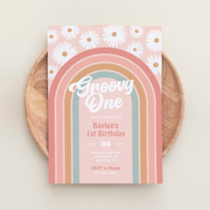 Groovy One Boho Retro Daisy 1st Birthday Party Invitation