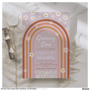 Groovy One Daisy Boho Rainbow 1st Birthday Invitation
