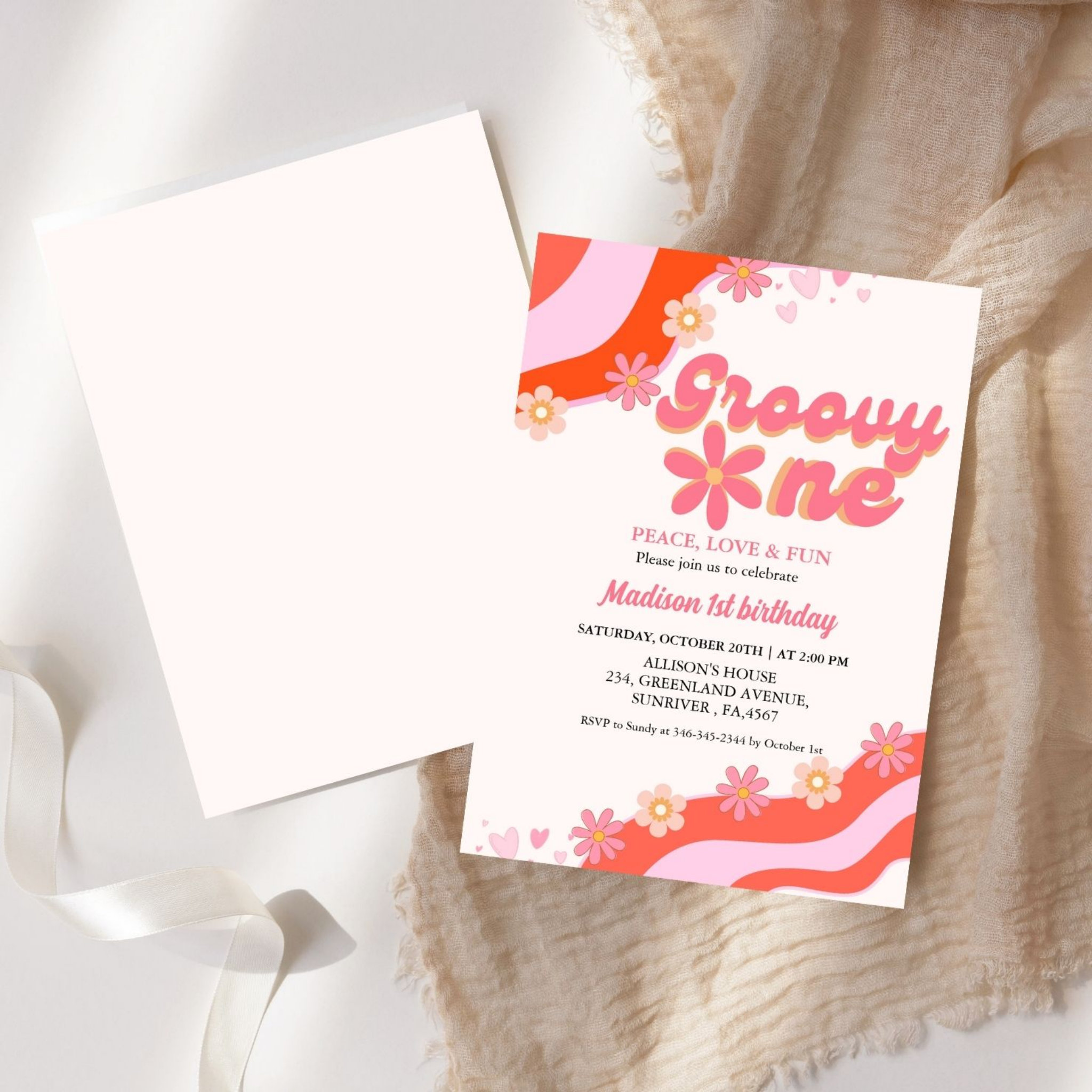 Groovy One daisy flower Retro Groovy 1st birthday Invitation