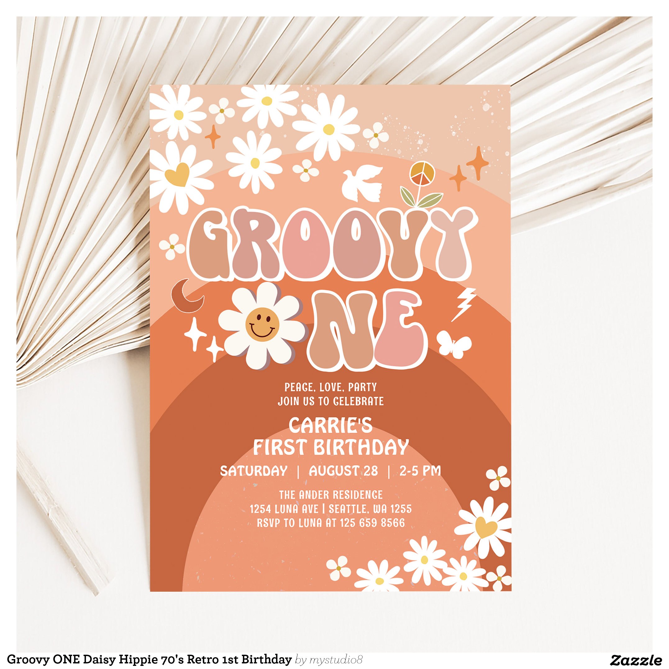 Groovy ONE Daisy Hippie 70's Retro 1st Birthday Invitation
