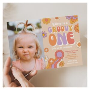 Groovy One Photo Invitation Hippie Birthday
