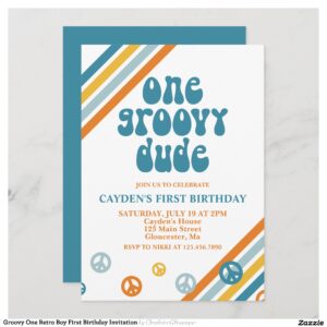 Groovy One Retro Boy First Birthday Invitation