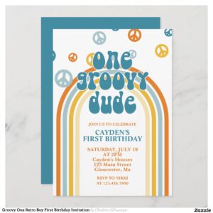 Groovy One Retro Boy First Birthday Invitation