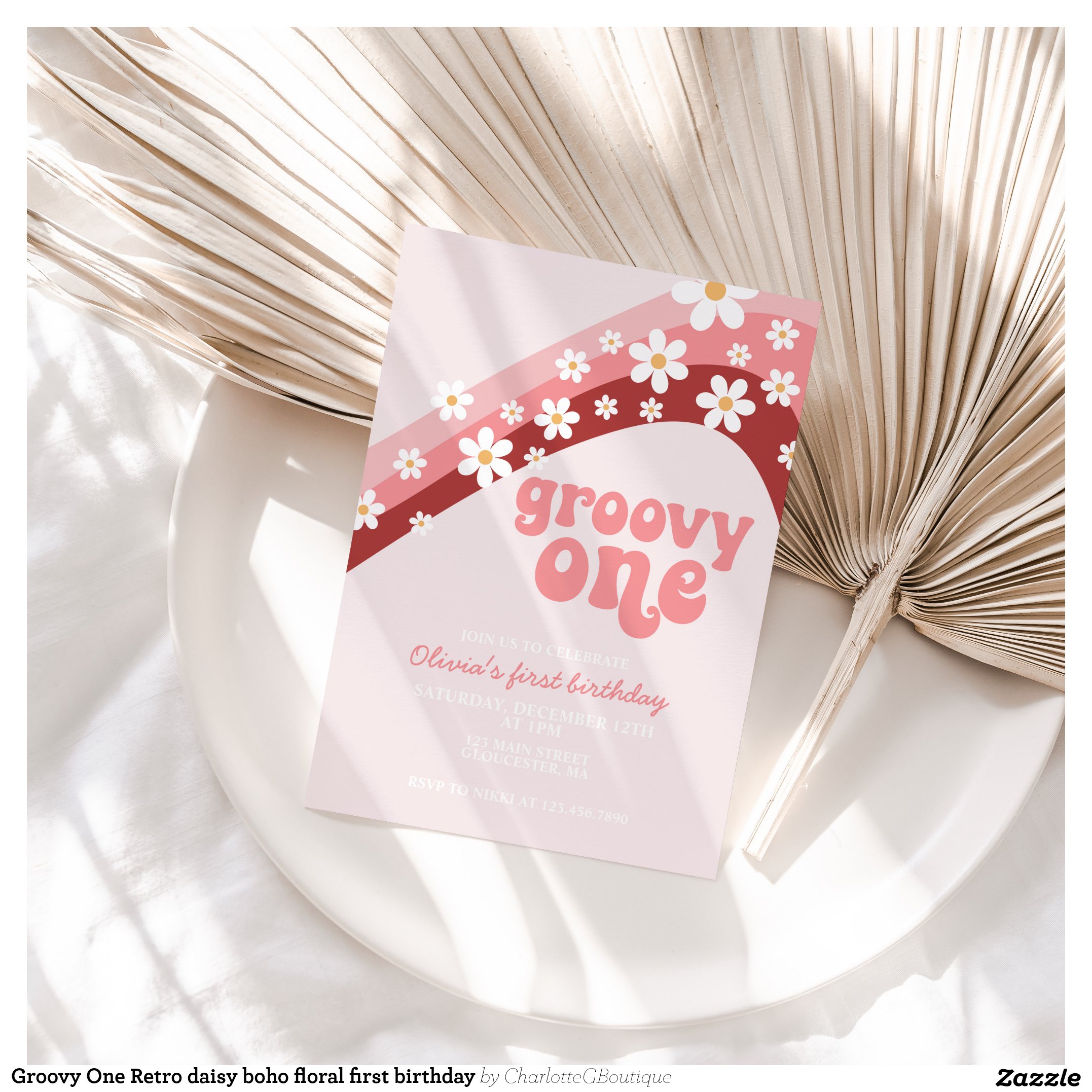Groovy One Retro daisy boho floral first birthday Invitation