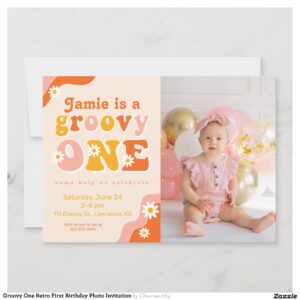 Groovy One Retro First Birthday Photo Invitation