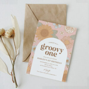 Groovy One Retro Floral 1st Birthday Invitation