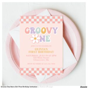 Groovy One Retro Girl First Birthday Invitation