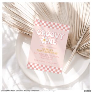 Groovy One Retro Girl First Birthday Invitation