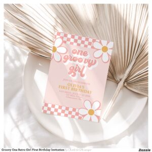 Groovy One Retro Girl First Birthday Invitation