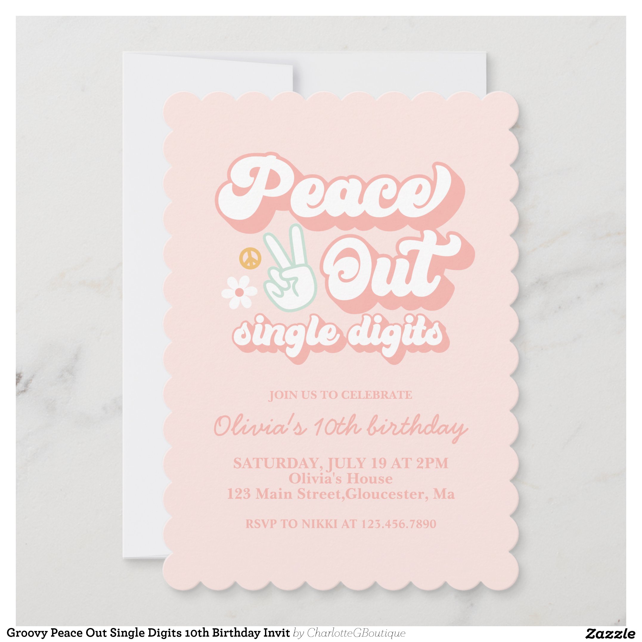 Groovy Peace Out Single Digits 10th Birthday Invit Invitation