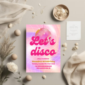 Groovy Retro 16th Let's Disco Birthday Party Invitation