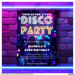Groovy Retro 70's Disco Party Birthday Invitation