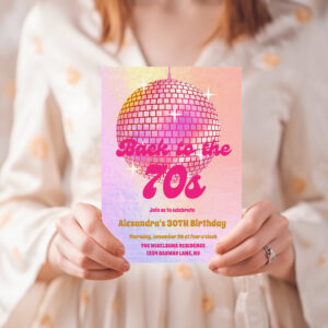 Groovy Retro 70s Let's Disco Birthday Party Invitation