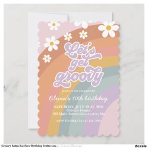 Groovy Retro Rainbow Birthday Invitation