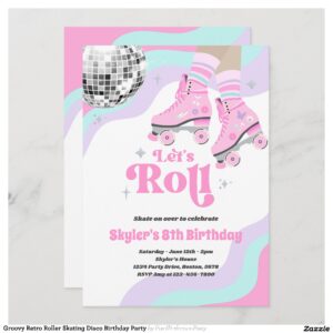 Groovy Retro Roller Skating Disco Birthday Party Invitation