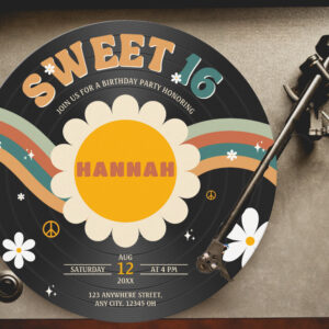 Groovy Retro Vinyl Record Girl's Sweet 16 Birthday Invitation