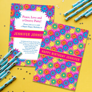 Groovy Sixties Theme Flower Power Birthday Invitation