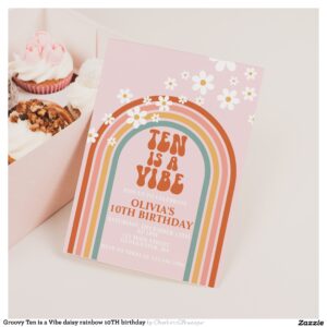 Groovy Ten is a Vibe daisy rainbow 10TH birthday Invitation